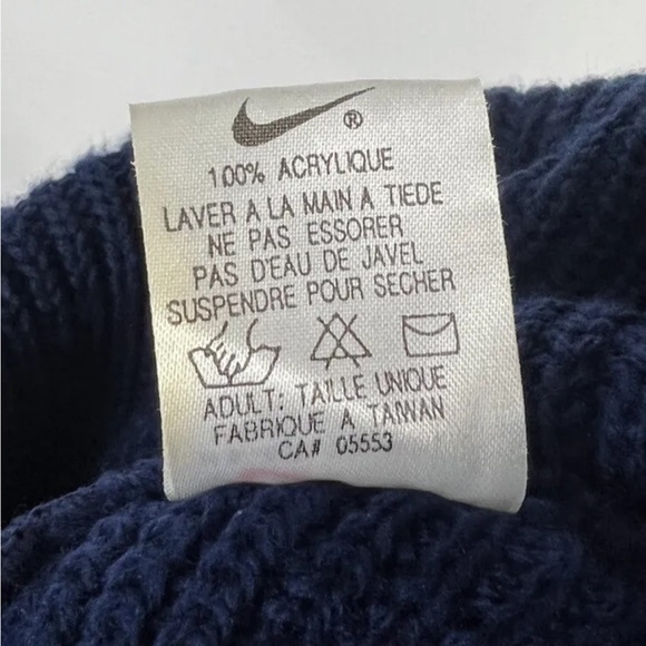 Vintage 90s Nike Mini Swoosh Ribbed Knit Cuff Beanie Navy/Yellow U Michigan OSFA - Picture 4 of 4